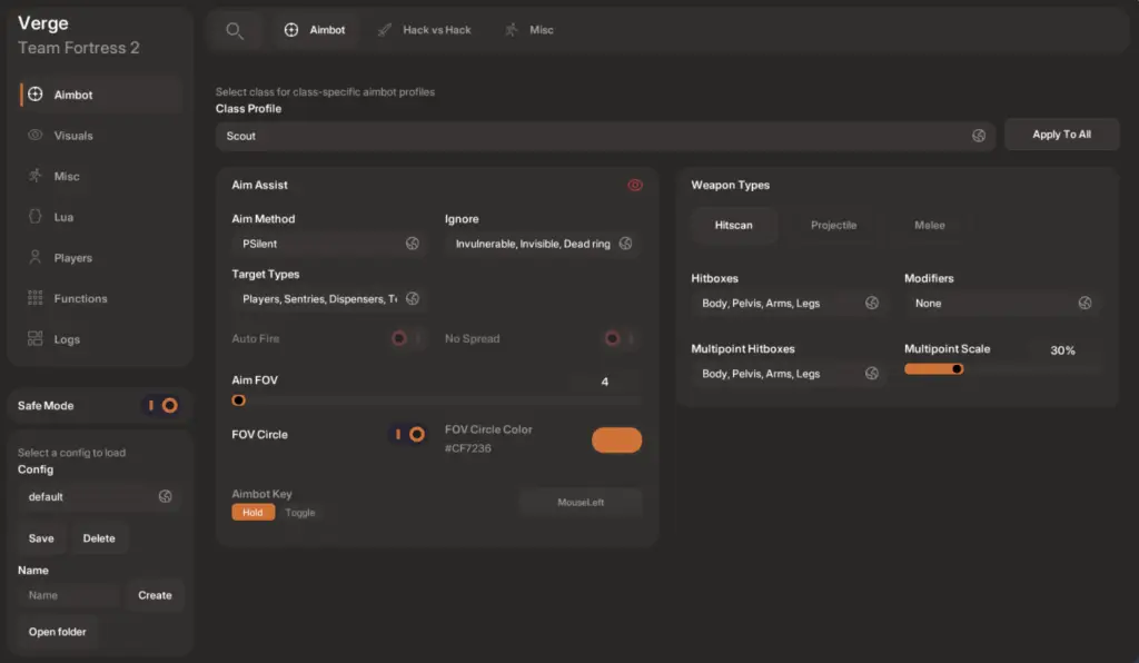Verge aimbot menu screenshot